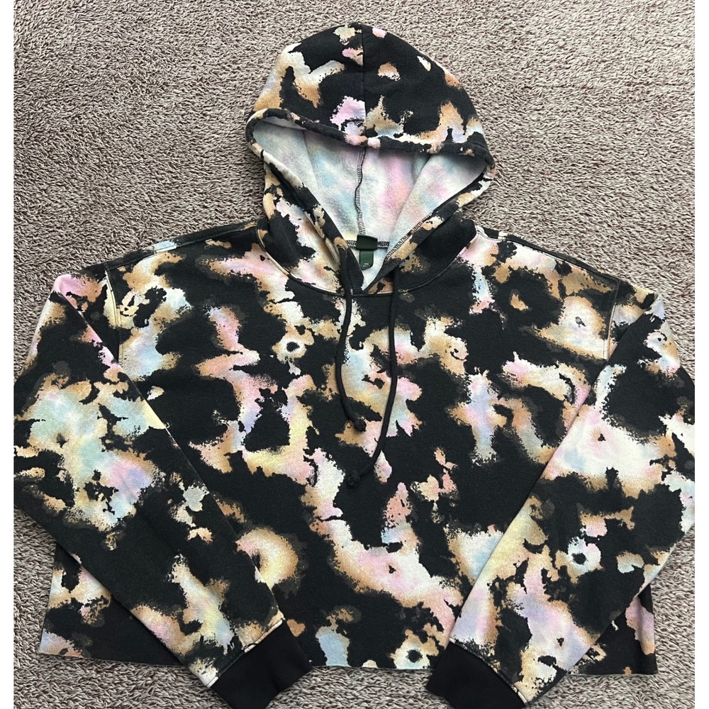 Wild Fable XXL Cropped Hoodie Abstract Tie Dye Black Pastel Oversized Sweatshirt
